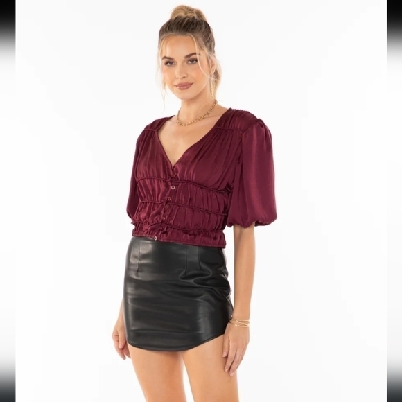 Bishop +Young by Anthro Maya blouse maroon cropped festival event top Size Large - Picture 1 of 10